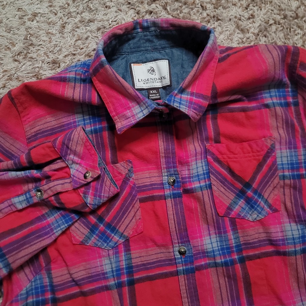 Legendary Whitetails Pink Red Plaid Womens XXL Long Sleeve Pocket‎ Button Up